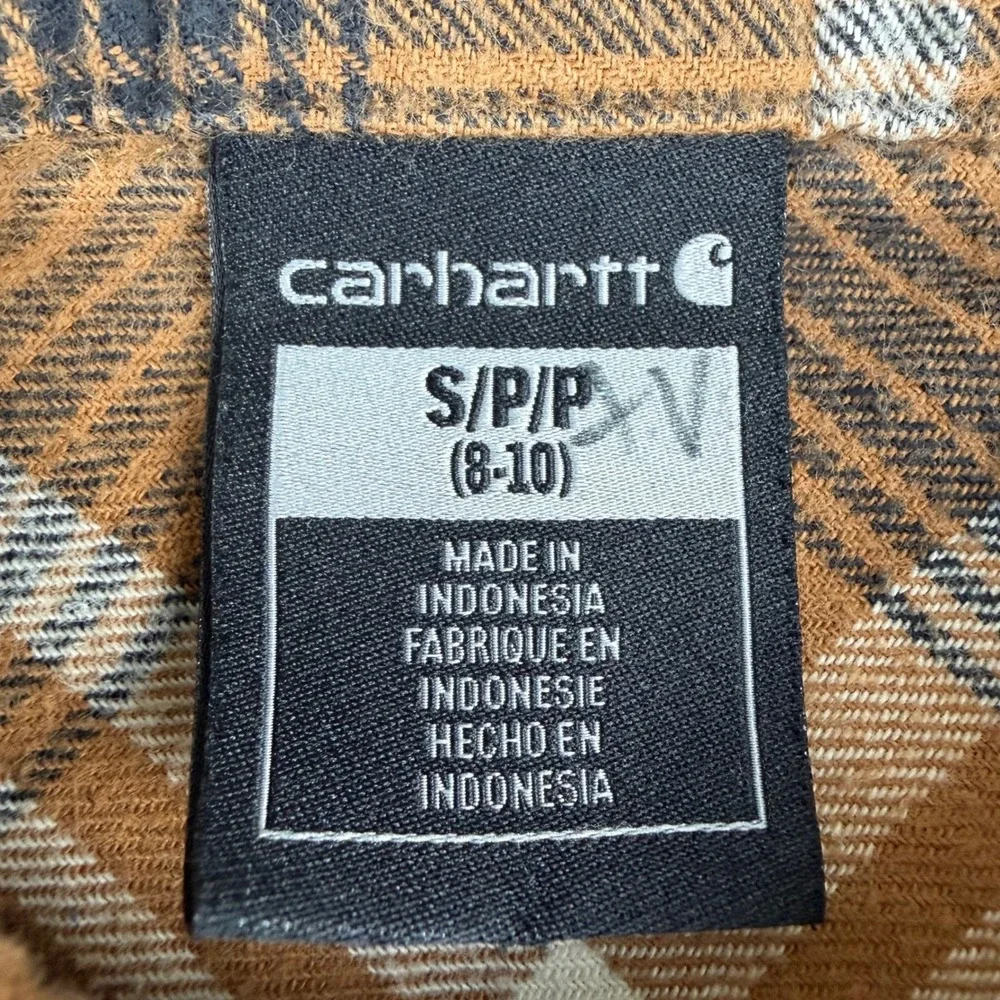 Carhartt Kids Brown Plaid Flannel Long Sleeve‎ Button Up Shirt Size S  (8-10)